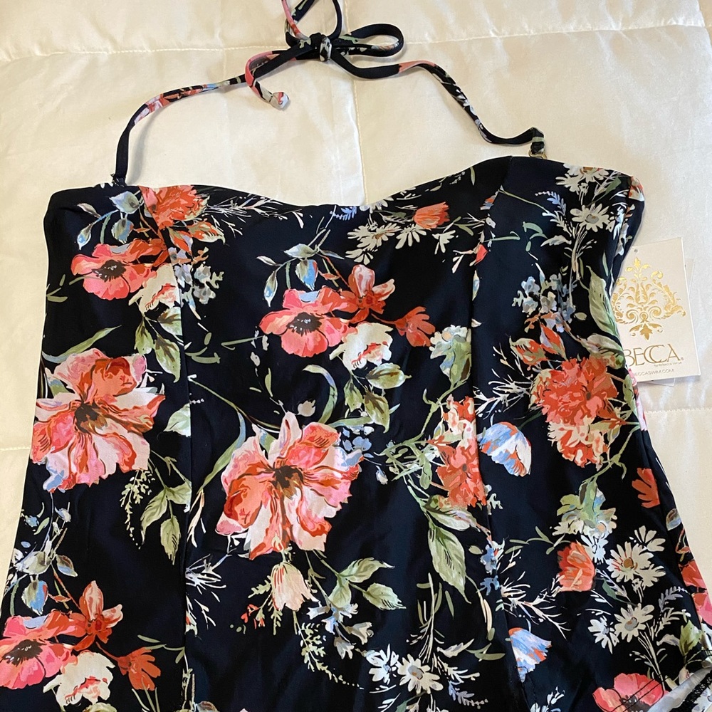 Becca black floral tankini top